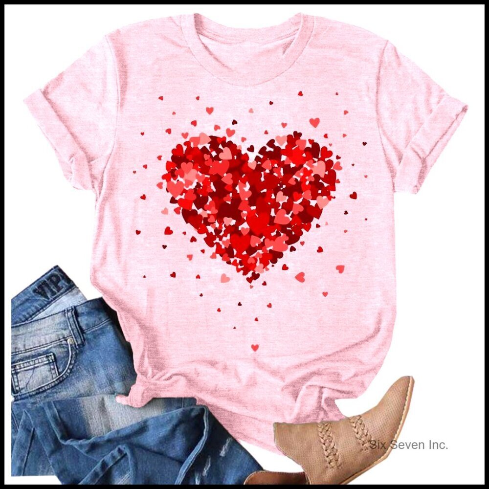 Tie Dye Heart Graphic Tee Short Sleeve Crew Neck Casual Tops Women